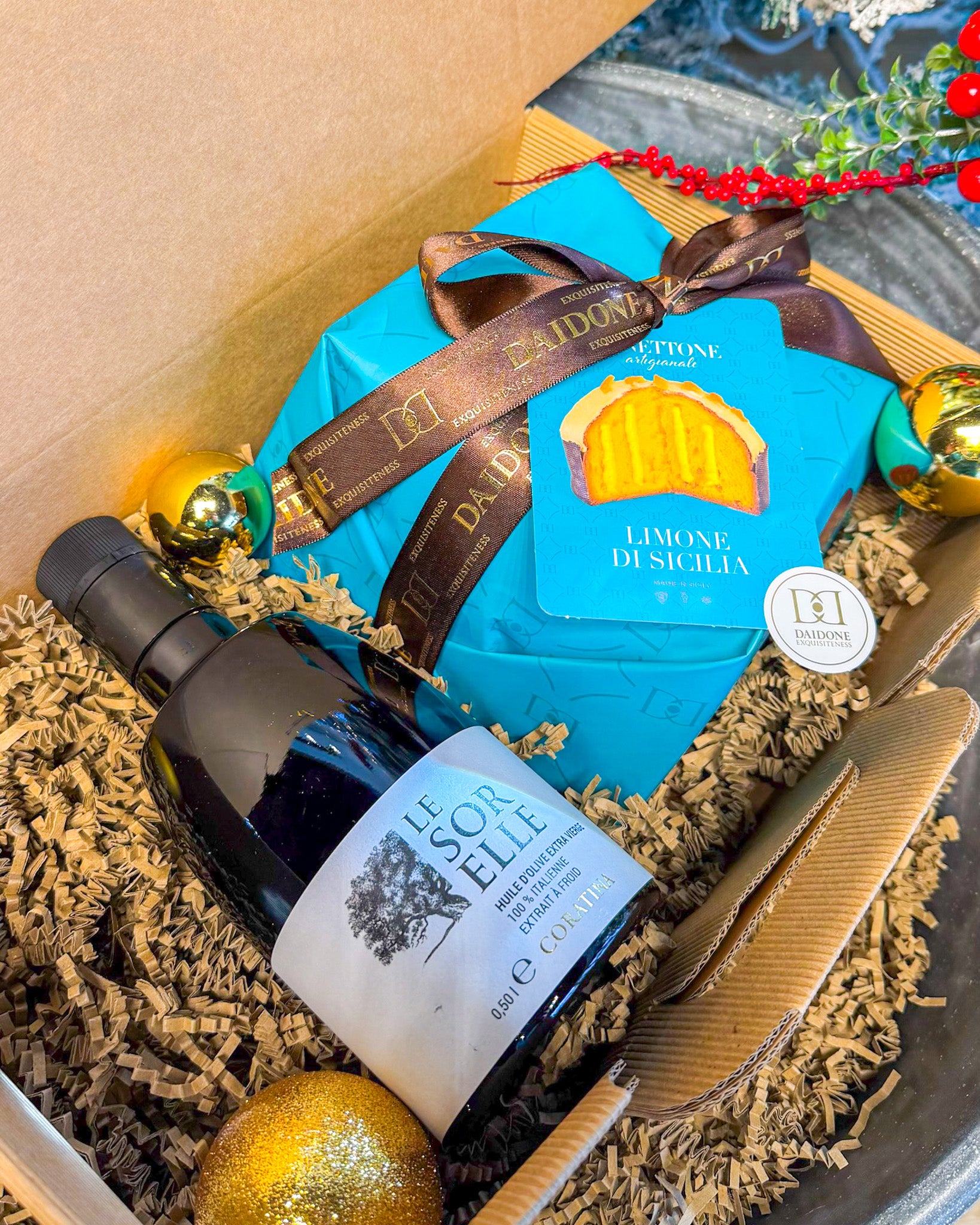 Coffret huile d'olive Coratina - Panettone crème de citron de Sicile 🍋