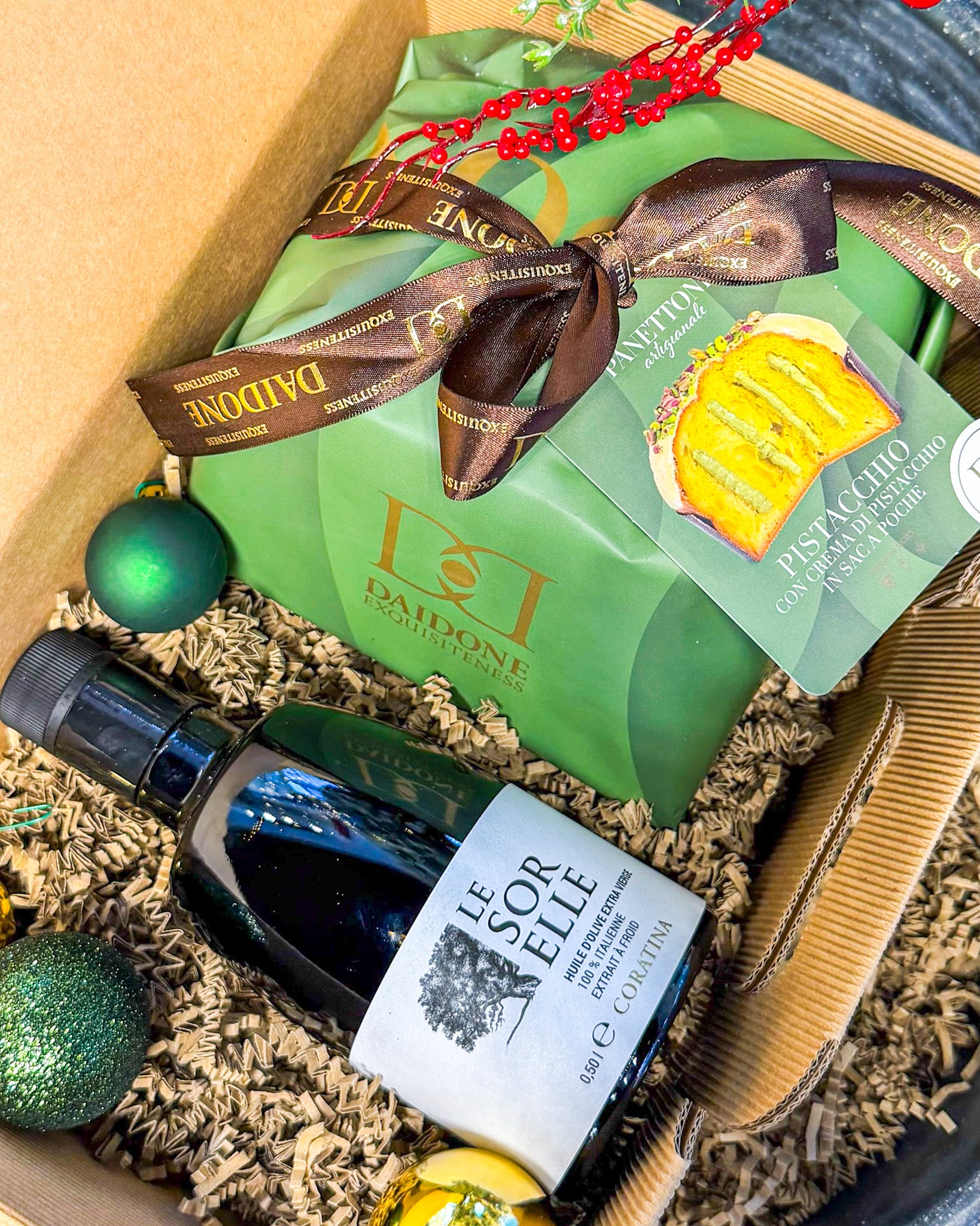 Coffret d'huile d'olive Coratina - Panettone Artisanal Pistache