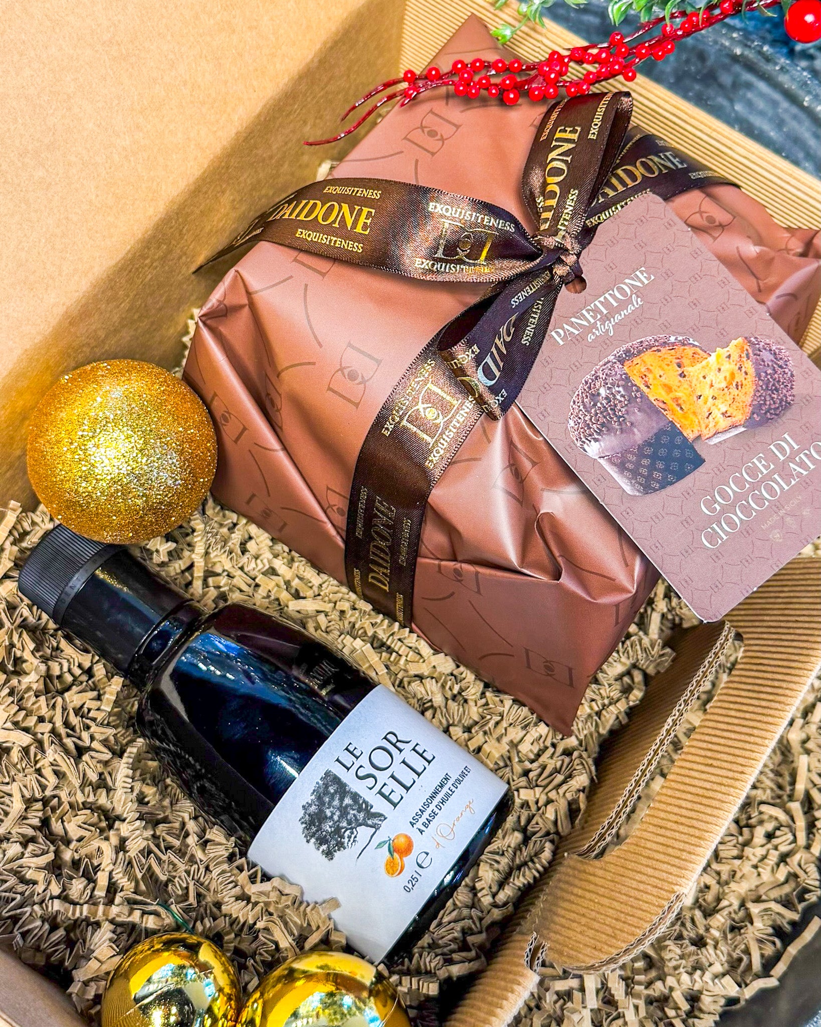 Coffret huile condiment à l'orange - Panettone Artisanal aux pépites de chocolat